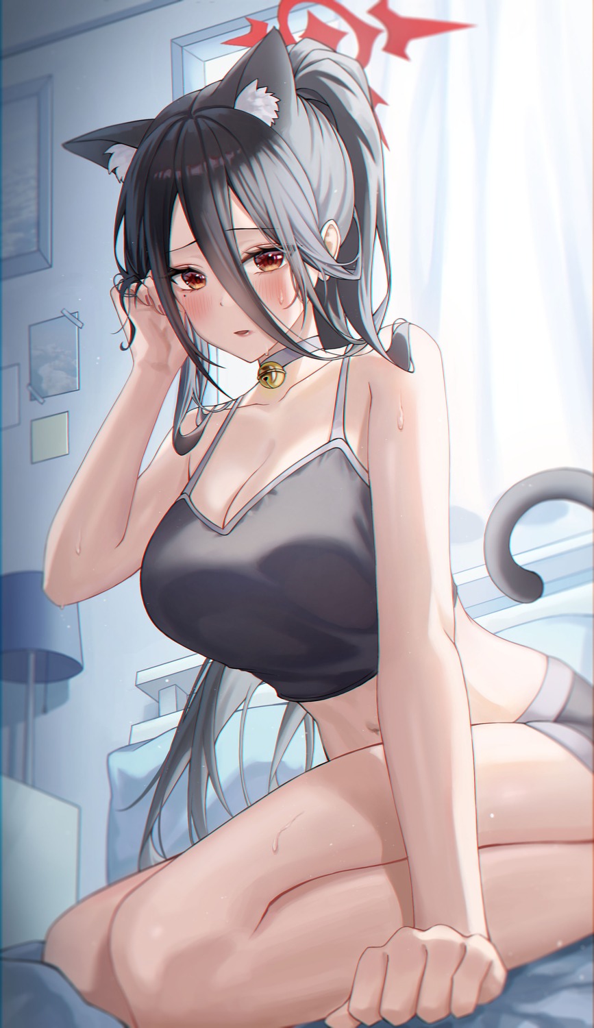animal_ears, blue_archive, halo, hanekawa_hasumi, mella, nekomimi, tail