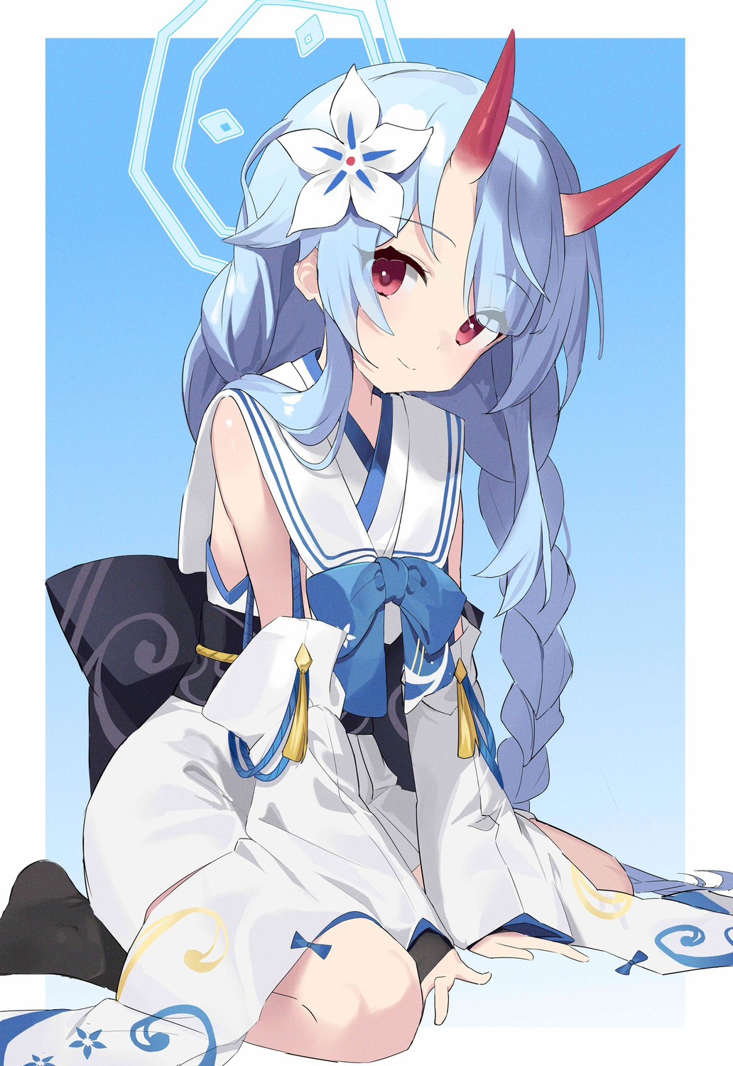 ayaha, blue_archive, halo, horns, japanese_clothes, waraku_chise