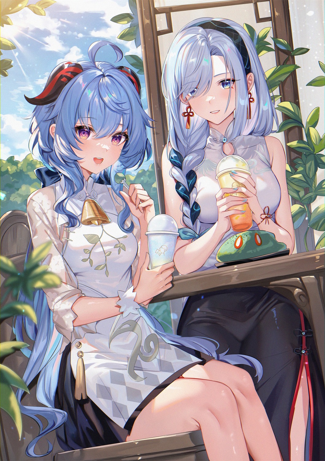 asian_clothes, ganyu, genshin_impact, horns, see_through, shanguier, shenhe