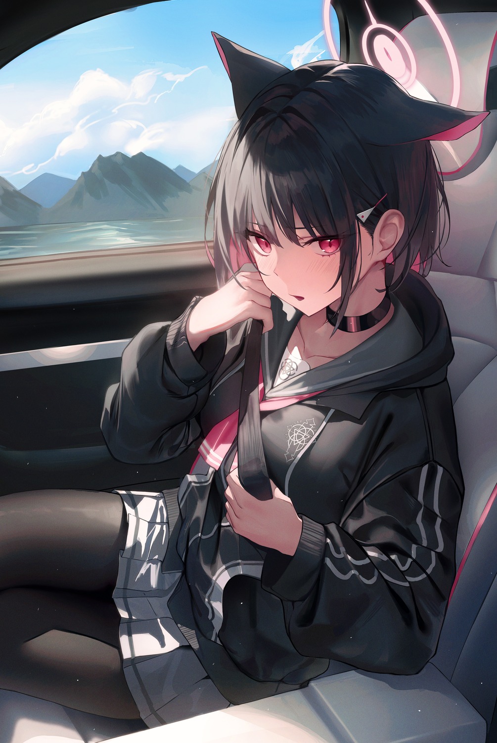 animal_ears, blue_archive, halo, kerno, kyouyama_kazusa, nekomimi, pantyhose, seifuku