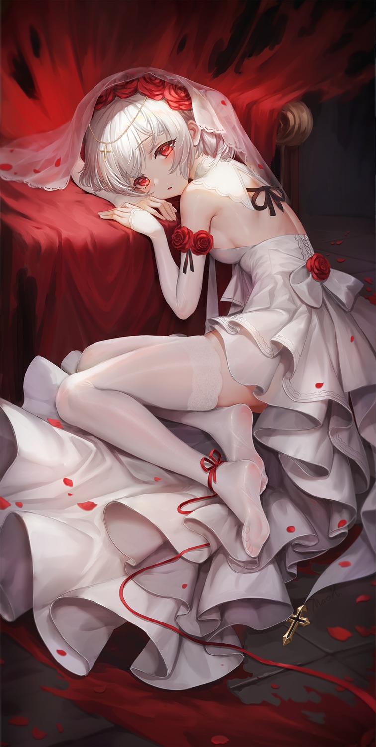 benghuai_xueyuan, dress, feet, honkai_impact, no_bra, theresa_apocalypse, thighhighs, ulquiorra0, wedding_dress