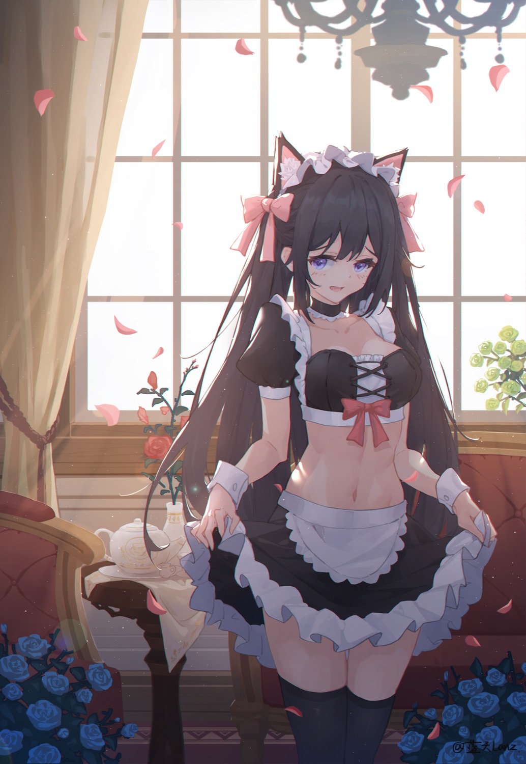 animal_ears, lantian_lanz, maid, nekomimi, tail, thighhighs