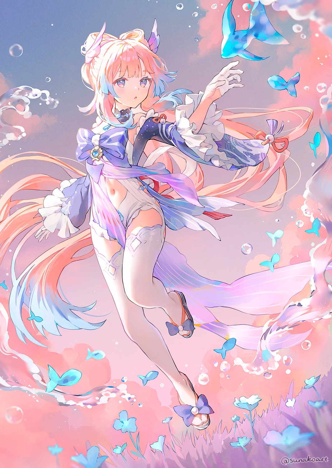 genshin_impact, sangonomiya_kokomi, sunako_(veera), thighhighs