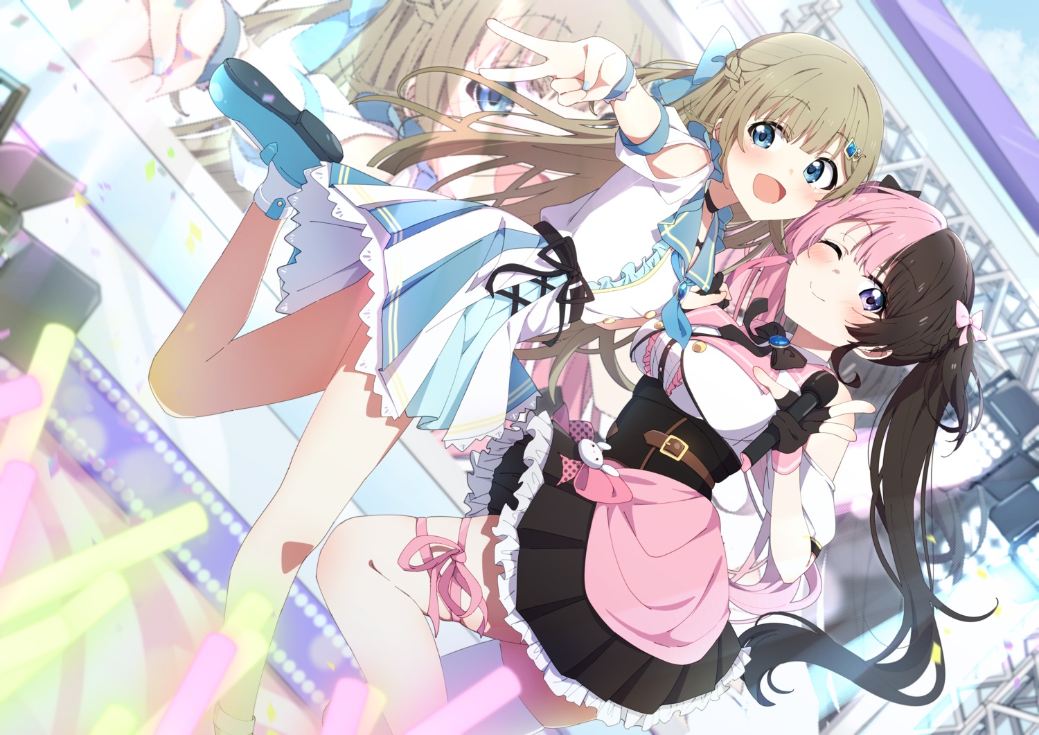 cattleya_regina_games, garter, hanabusa_lisa, iris_black_games, kirizuki_reika, skirt_lift, tachibana_hinano, uniform