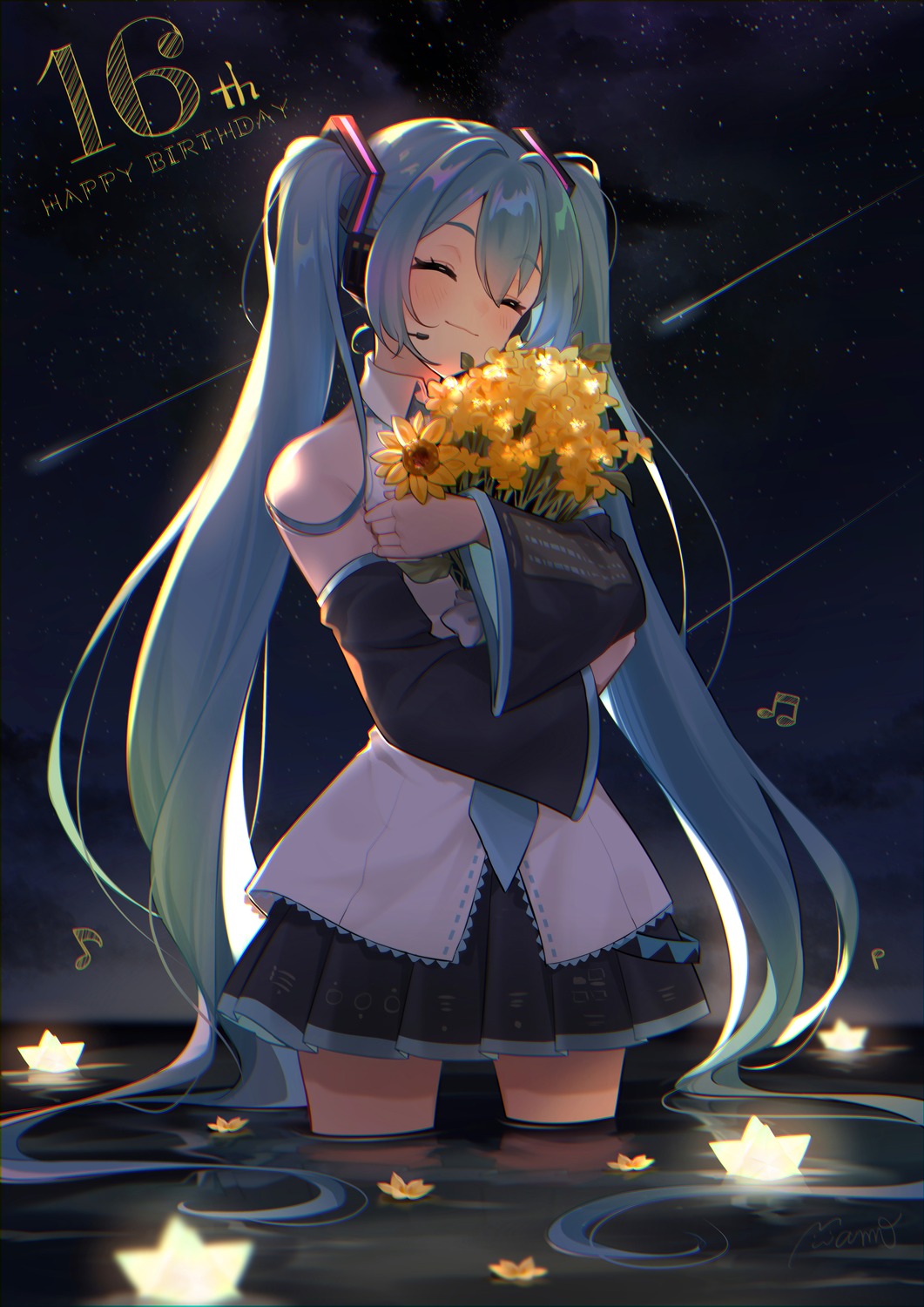 hatsune_miku, headphones, mamo_(fortune-mm), vocaloid, wet