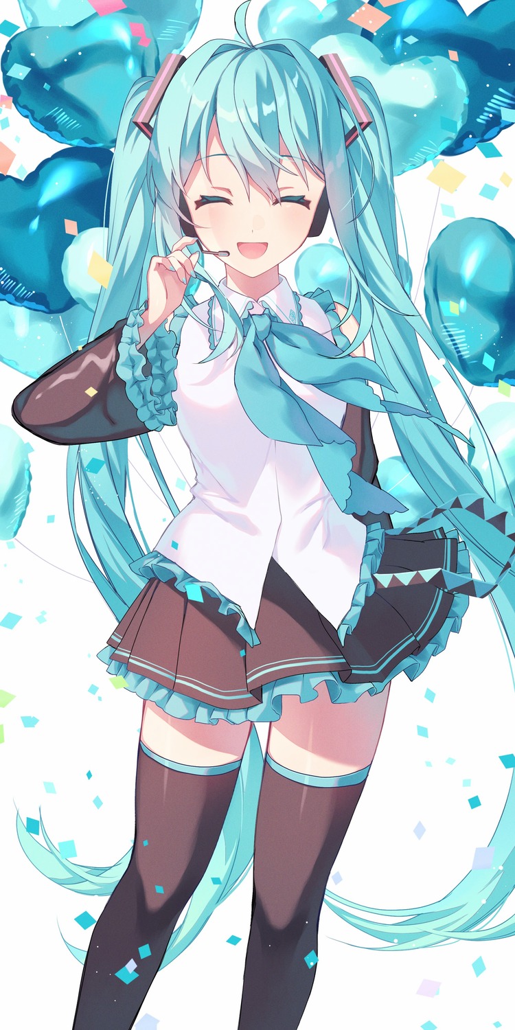 hatsune_miku, headphones, kurobikari, thighhighs, vocaloid