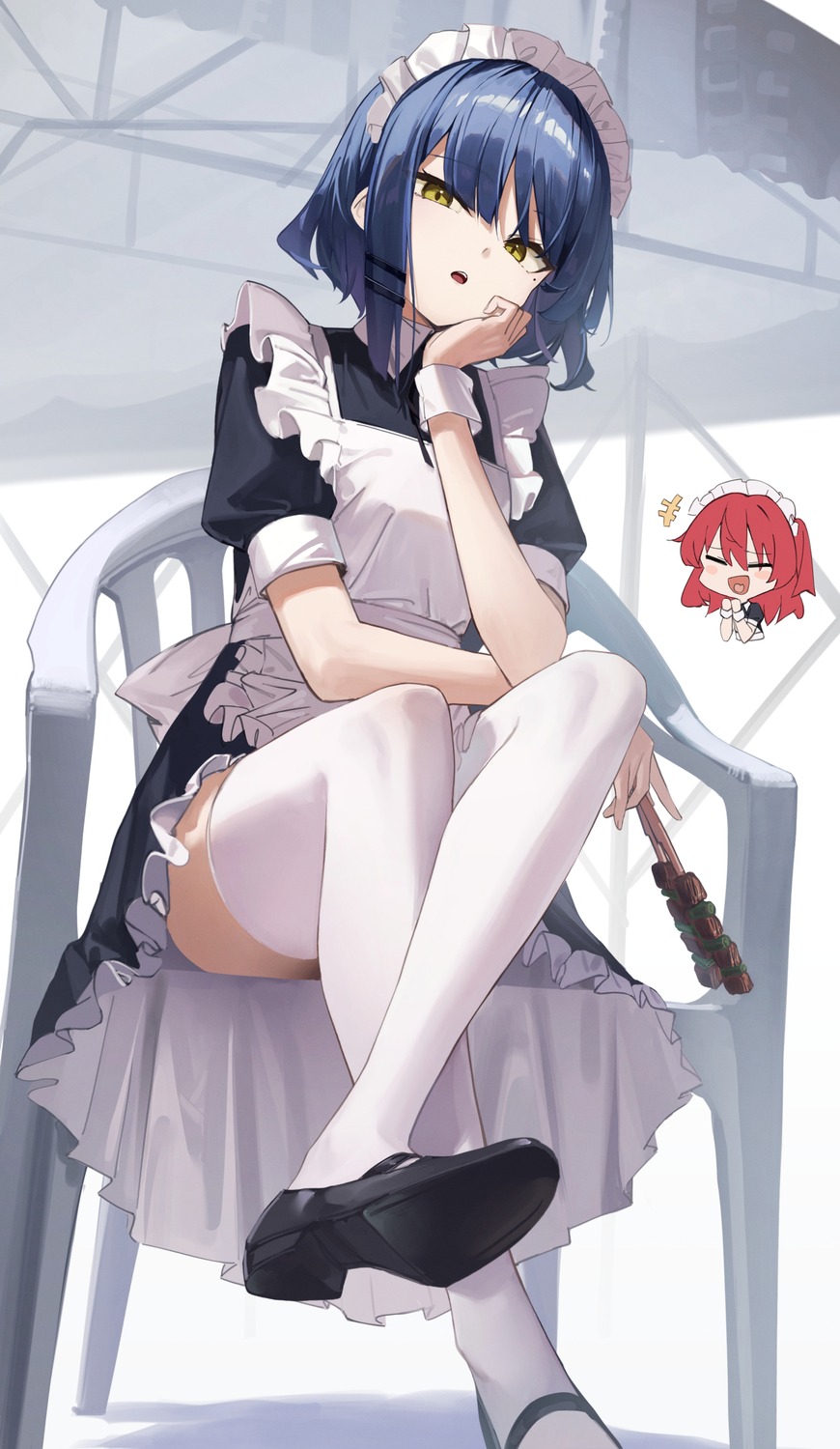 7gao, bocchi_the_rock!, chibi, kita_ikuyo, maid, thighhighs, yamada_ryou