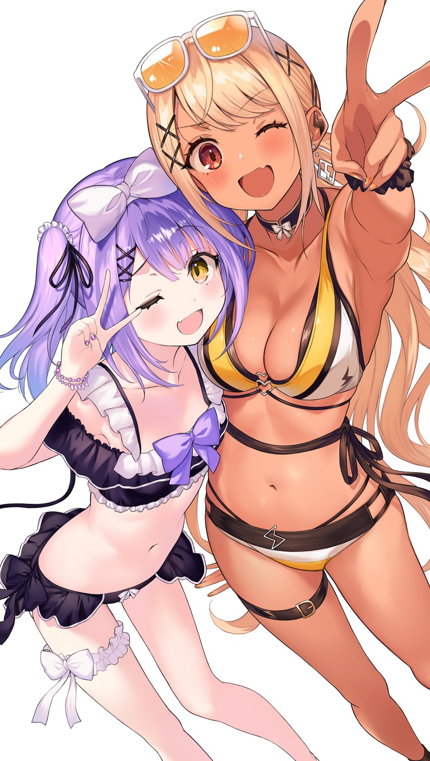 bikini, garter, kaminari_qpi, kurebayashi_noe, megane, shinomiya_runa, swimsuits, vspo!