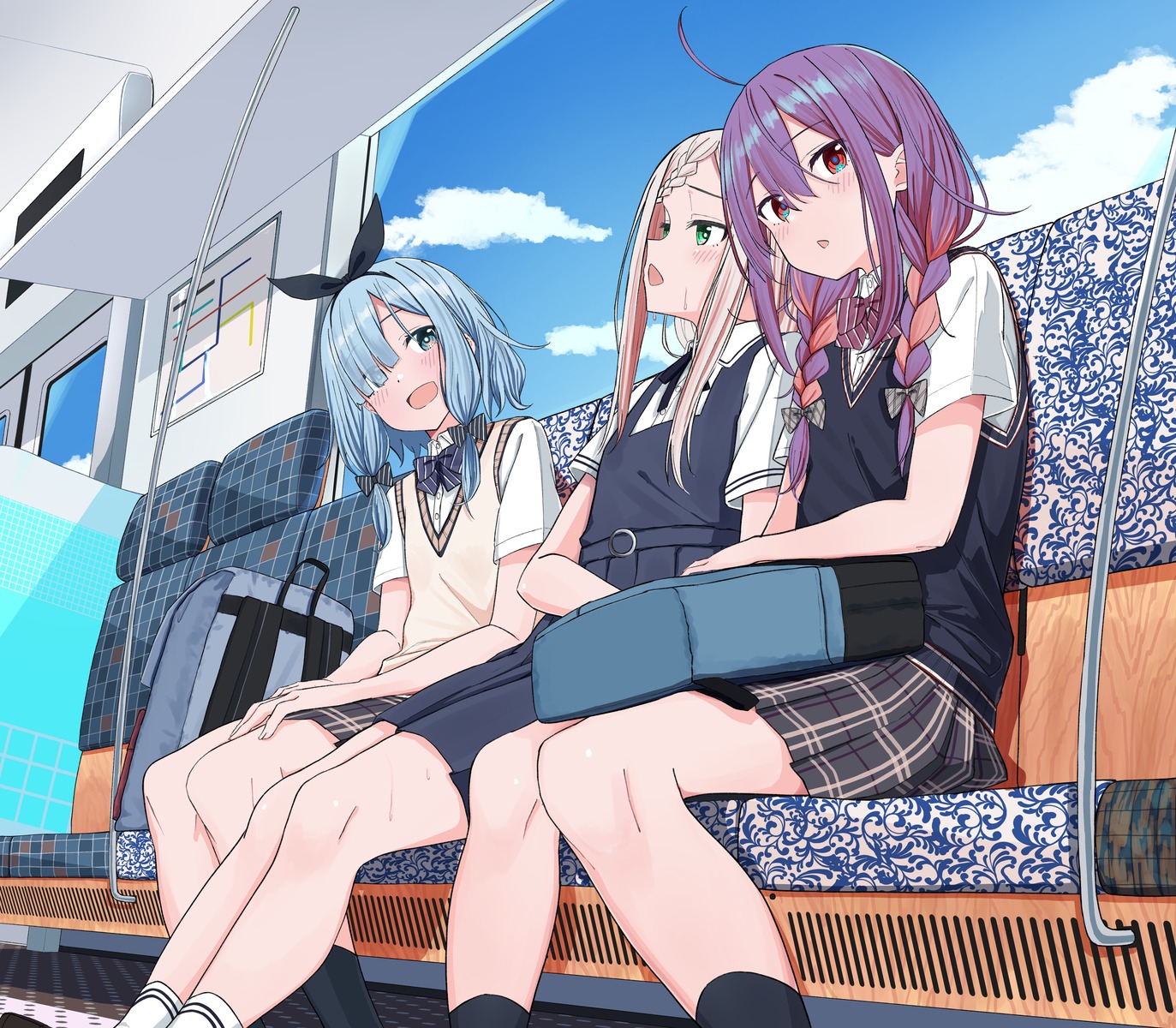 iroha_nanairo_(urushiushiru), makuno_suzu_(urushiushiru), otoo_kanade_(urushiushiru), seifuku, sweater, urushiushiru