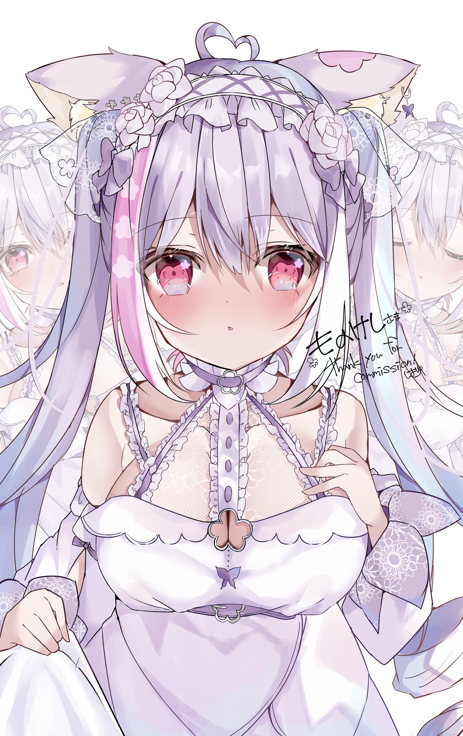 animal_ears, cleavage, felicia_lulufleur, fishnets, hayu_o0, indie_virtual_youtuber, no_bra, see_through