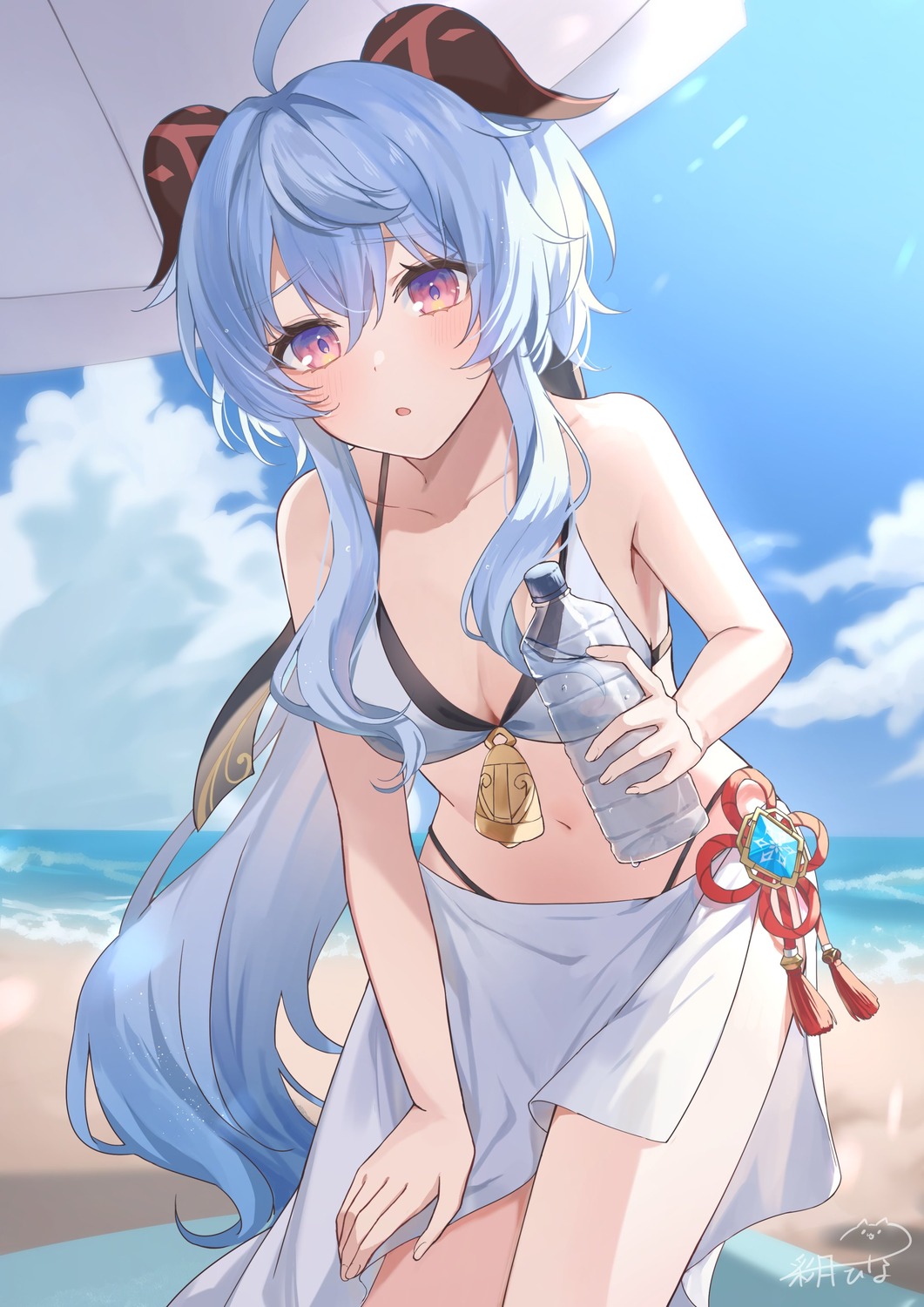 ayatsuki_hina, bikini, ganyu, genshin_impact, horns, swimsuits