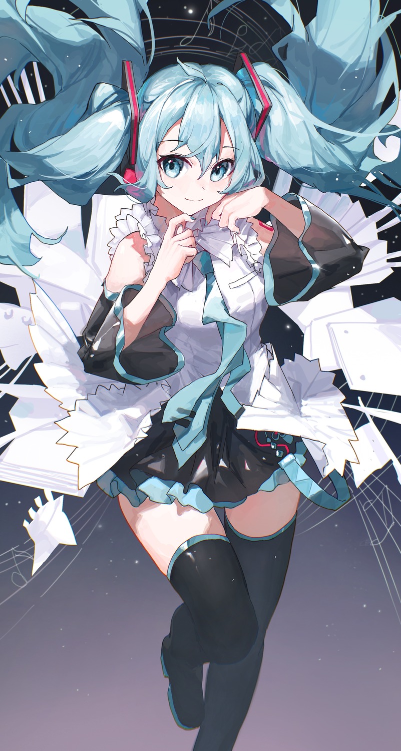 hatsune_miku, headphones, sentter, tattoo, thighhighs, vocaloid
