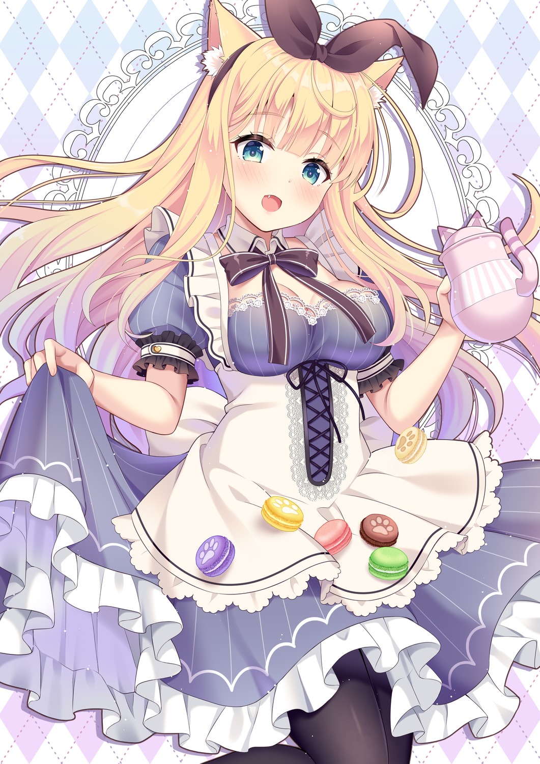 alice, alice_in_wonderland, animal_ears, maid, nekomimi, no_bra, pantyhose, skirt_lift