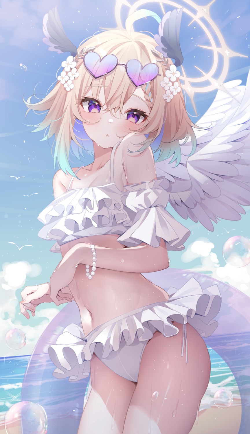 bikini, deyui, enna_alouette, megane, nijisanji, nijisanji_en, swimsuits, wet, wings