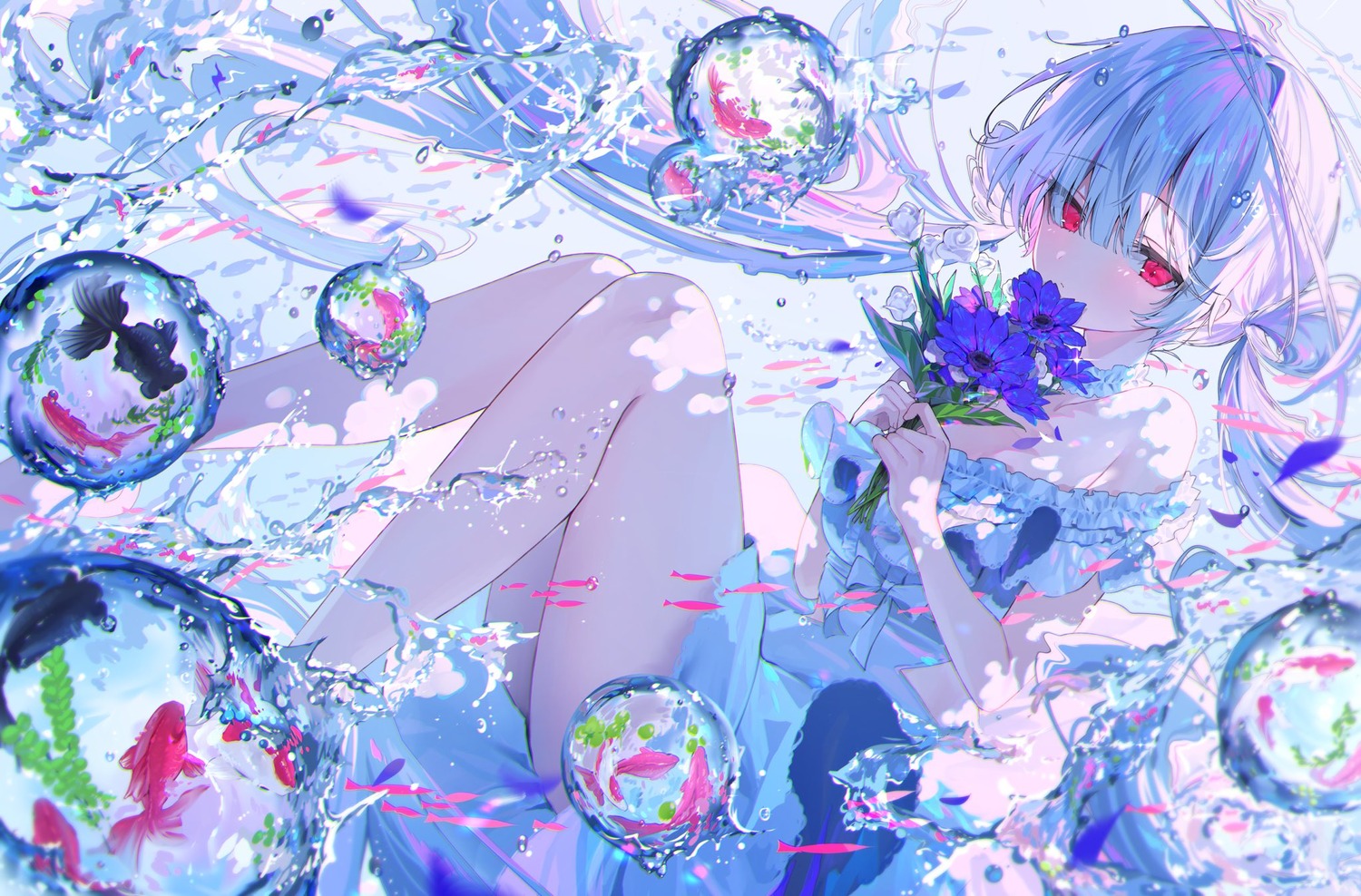 dress, harui_(hr_x9_), skirt_lift, summer_dress, wet
