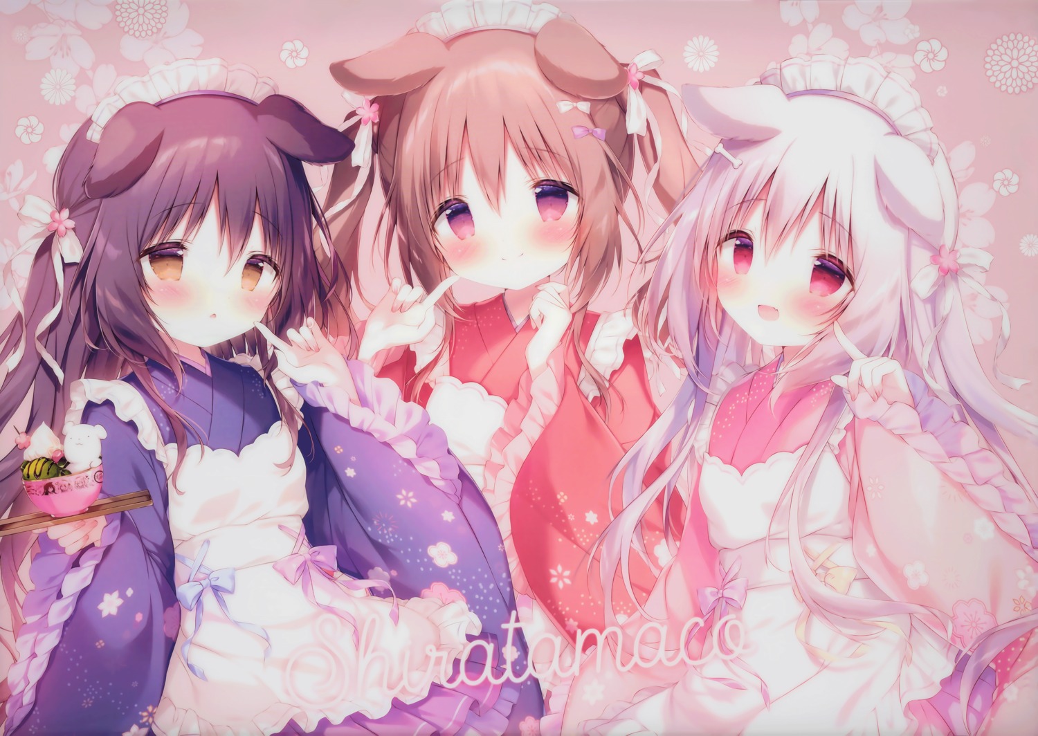 animal_ears, inumimi, kuroi_inu, loli, maid, marron_(shiratama), shiratama, shiratamaco, shiroi_inu, wa_maid