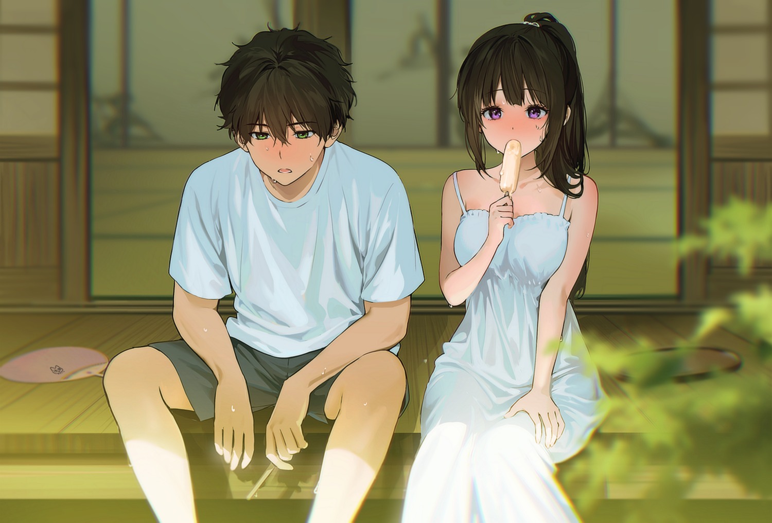 chitanda_eru, dress, hyouka, mery_(yangmalgage), oreki_houtarou, summer_dress