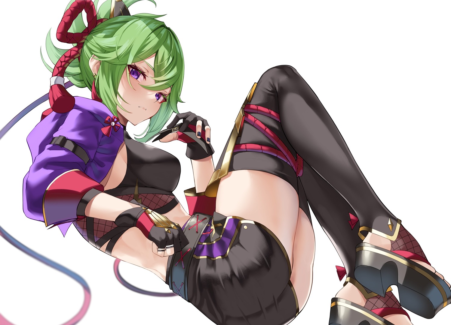 armor, ass, fishnets, genshin_impact, japanese_clothes, kuki_shinobu, thighhighs, weapon
