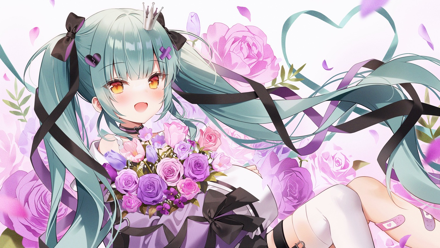 bandaid, garter, mahoroba, nemori_petty, stockings, thighhighs, wallpaper, weri