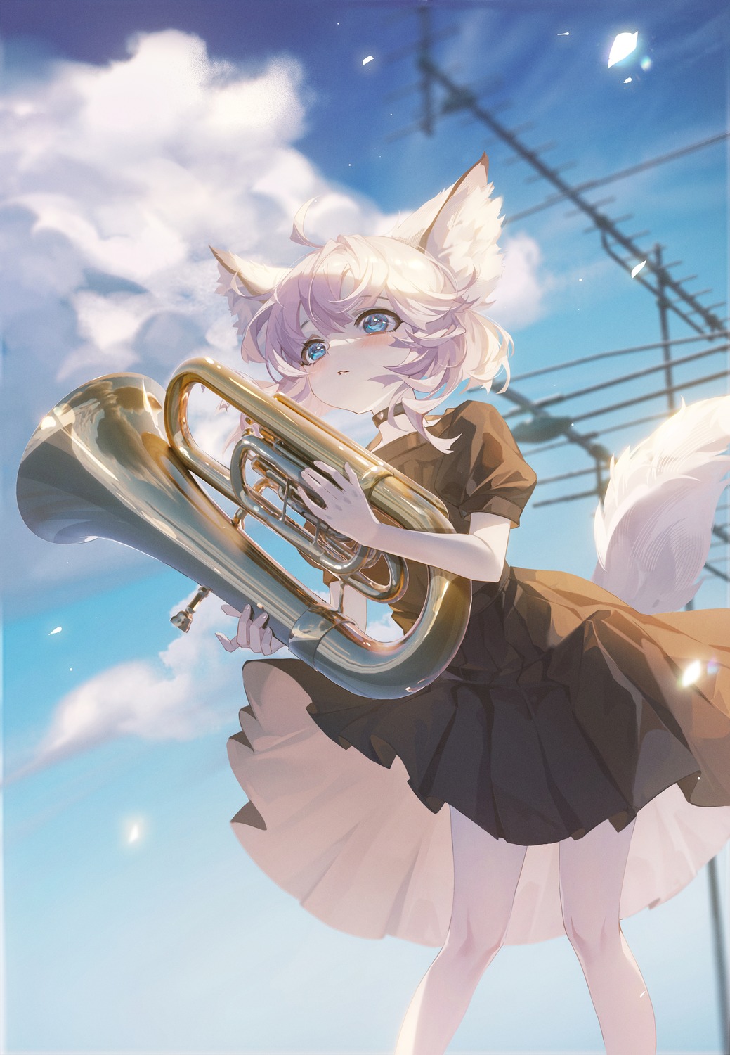 animal_ears, arknights, dress, skirt_lift, sussurro_(arknights), tail, tuzhate