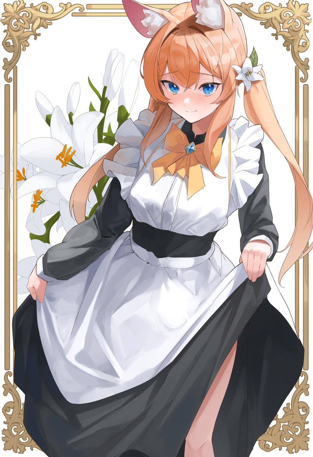 animal_ears, blue_archive, iochi_mari, maid, nekomimi, setakman, skirt_lift