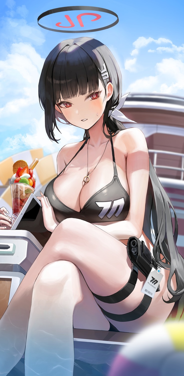 artist_revision, bikini, blue_archive, fogeun, garter, gun, halo, swimsuits