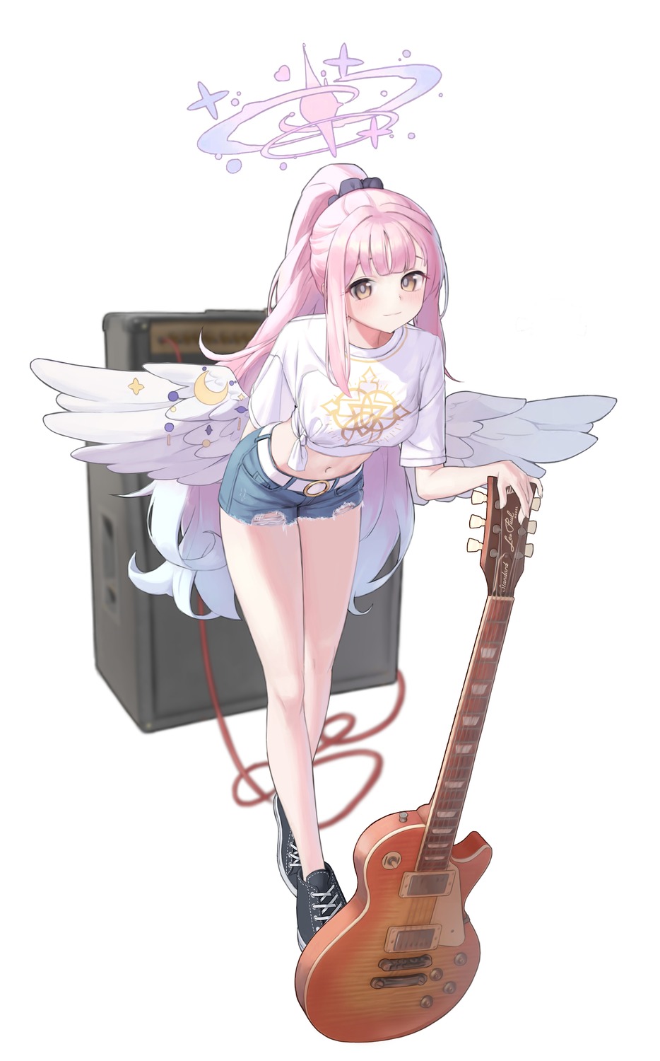 angel, blue_archive, guitar, laza_(0ldsong), misono_mika, torn_clothes, wings