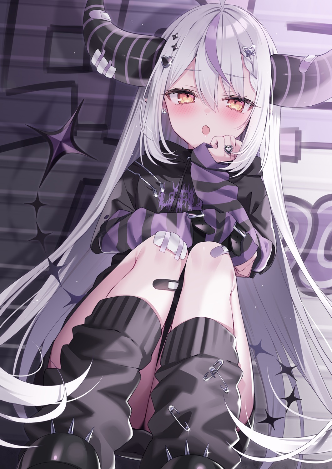 bandaid, hololive, horns, la+_darknesss, pointy_ears, shu_bii, tail