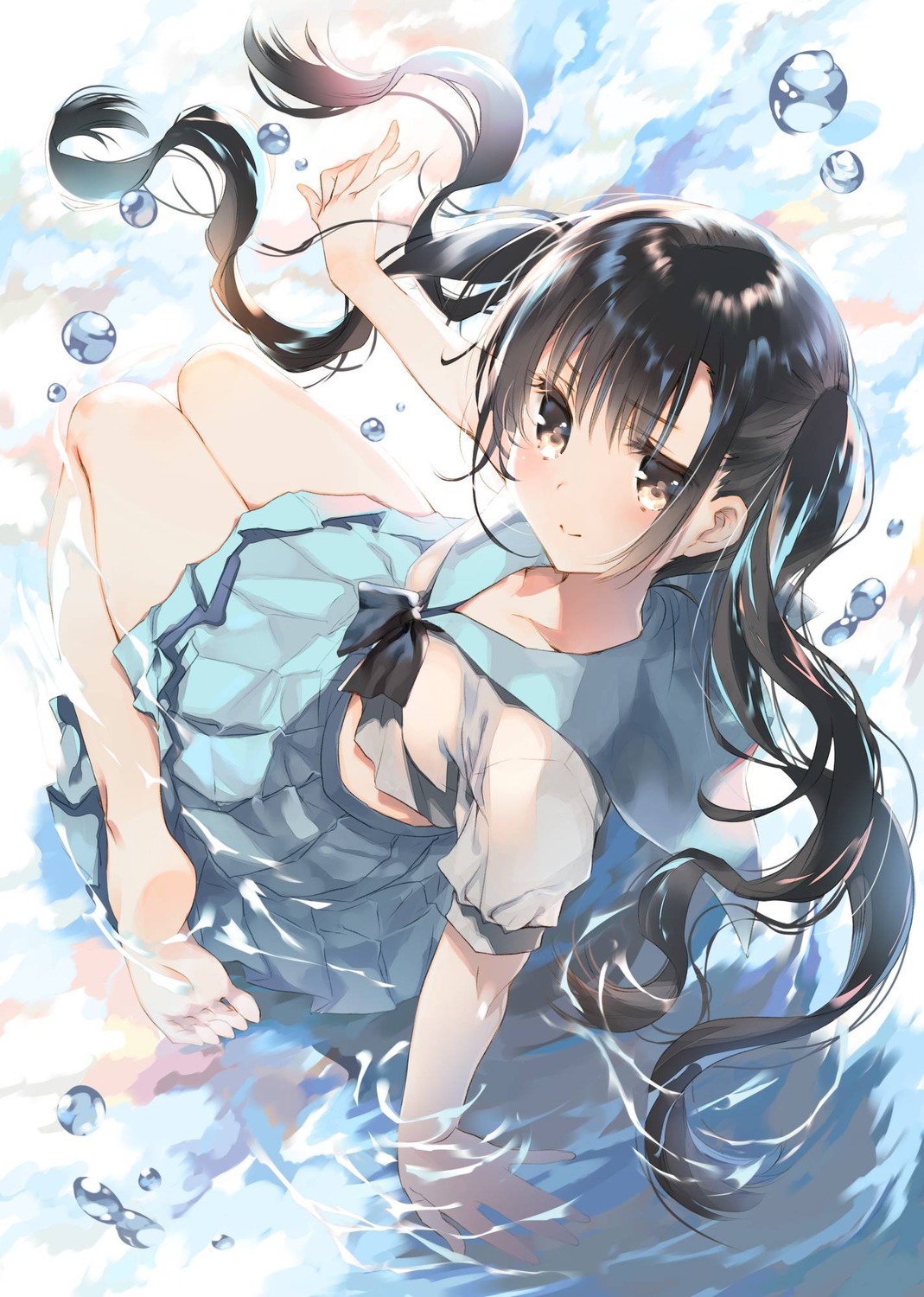mitsumi_misato, seifuku, wet