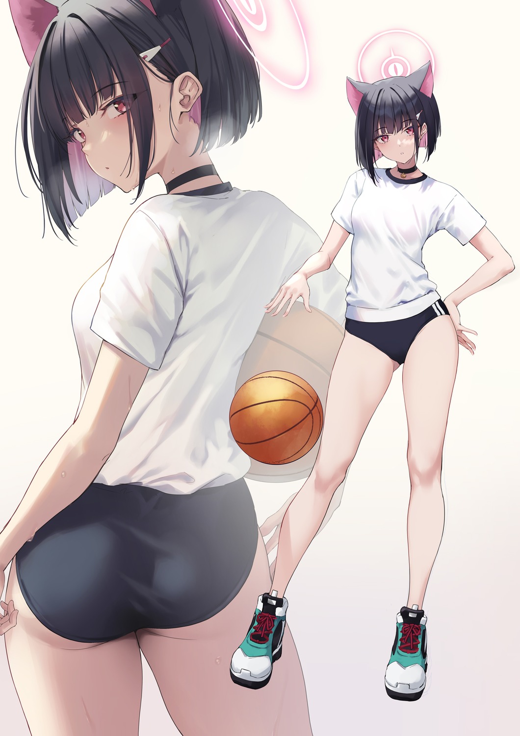 animal_ears, ass, basketball, blue_archive, buruma, fukai_ryosuke, gym_uniform, halo