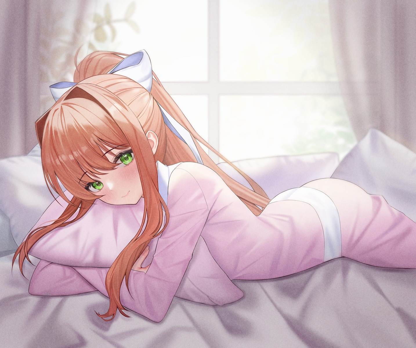 doki_doki_literature_club!, monika_(doki_doki_literature_club!), pajama, yami_(rear4742)