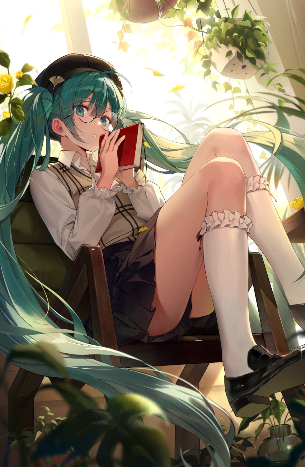 hatsune_miku, megane, ryugisa, skirt_lift, vocaloid