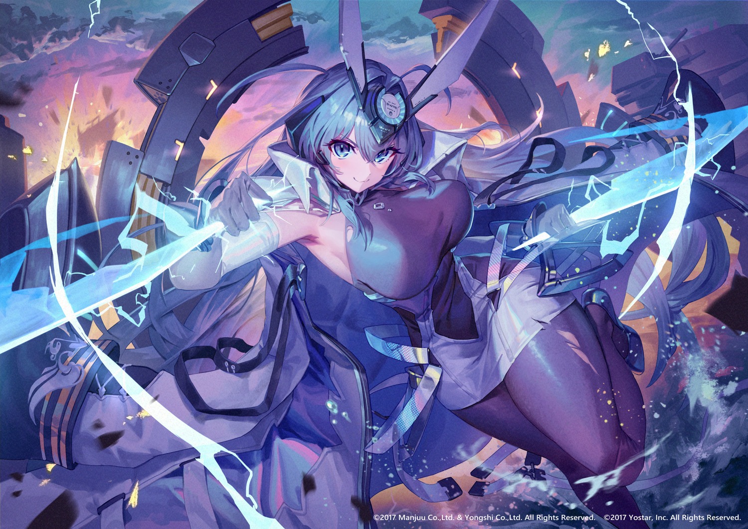 azur_lane, dress, gesoking, new_jersey_(azur_lane), pantyhose, torn_clothes