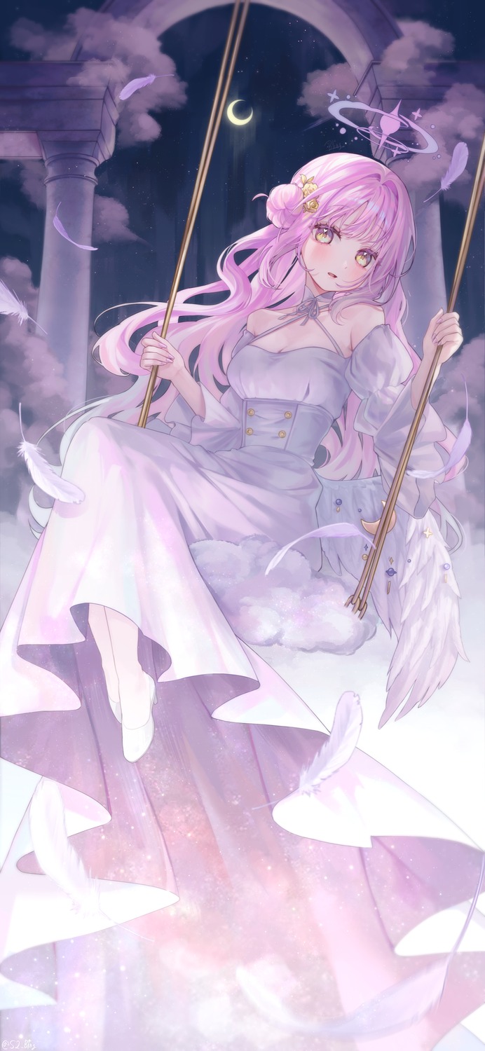 angel, bling_(epvc5242), blue_archive, cleavage, dress, heels, misono_mika, wings