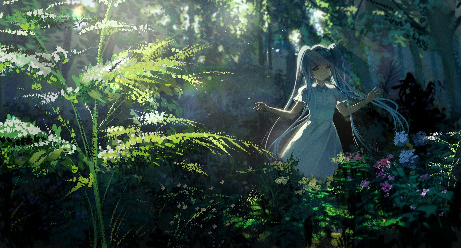 arua, dress, hatsune_miku, landscape, vocaloid