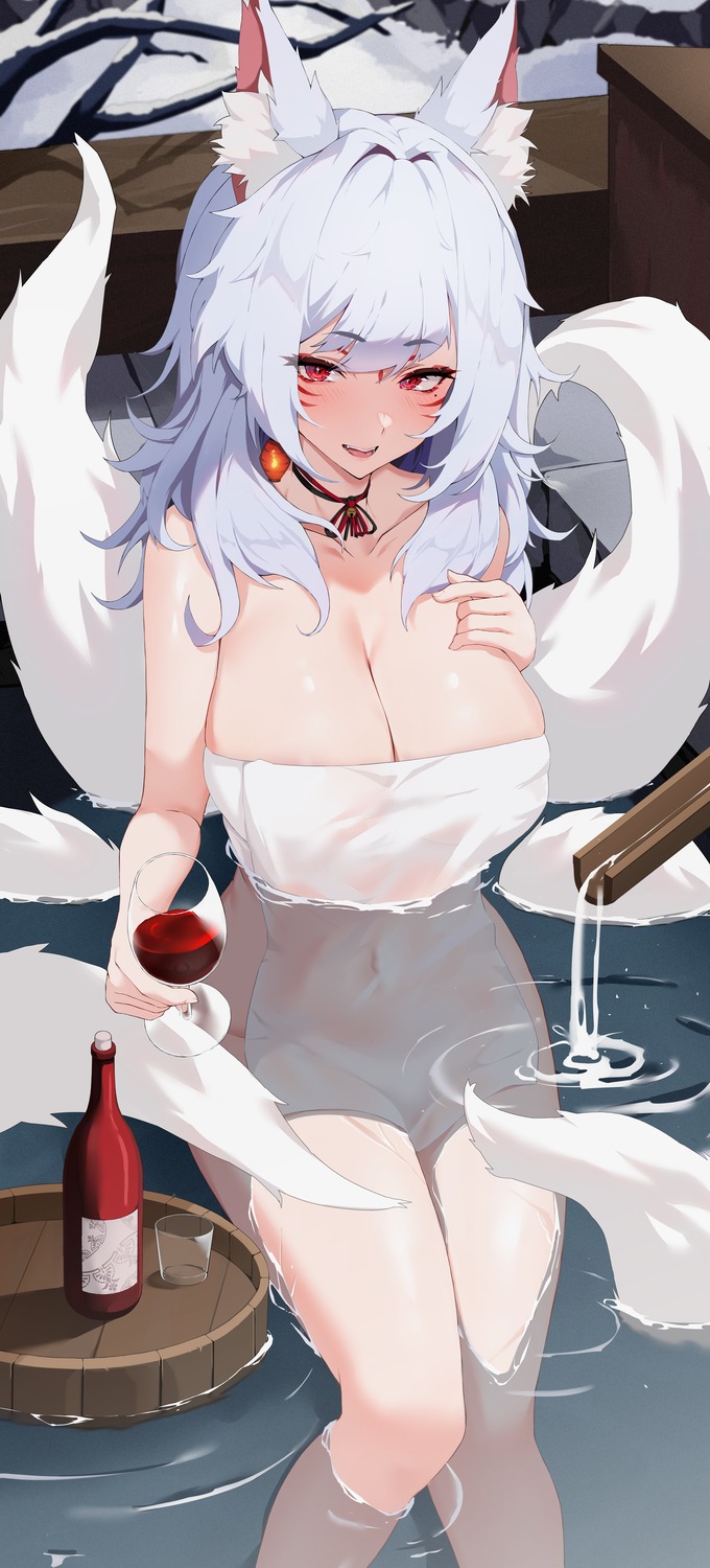 animal_ears, bathing, kitsune, kosaka_nina, lessthanone, nijisanji, nijisanji_en, onsen, tail, towel, wet