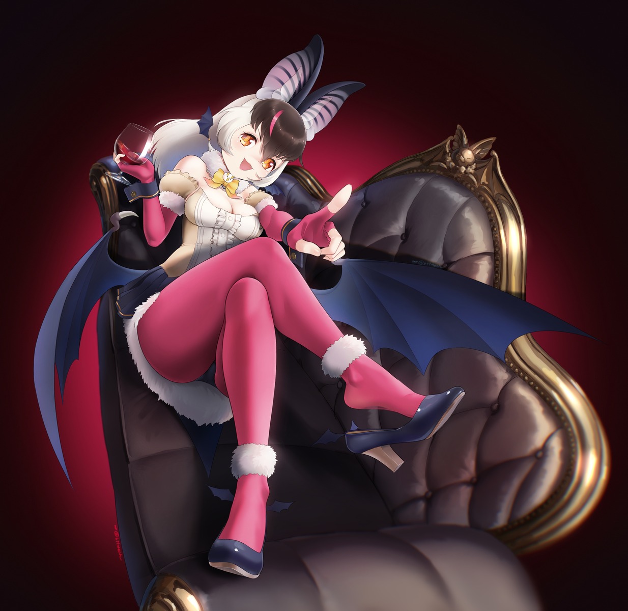 animal_ears, beleven, heels, kemono_friends, no_bra, pantsu, pantyhose, skirt_lift, thong, wings