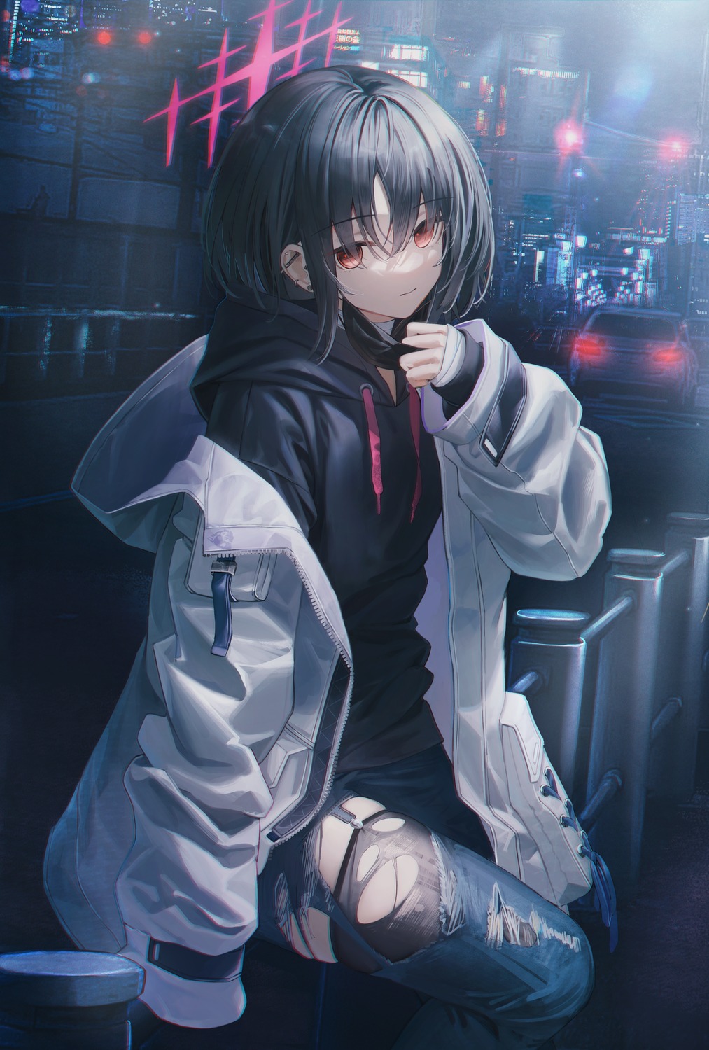 blue_archive, flippy_(cripine111), halo, imashino_misaki, stockings, thighhighs, torn_clothes