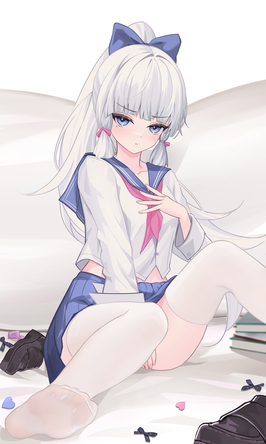 genshin_impact, kamisato_ayaka, lml, seifuku, thighhighs