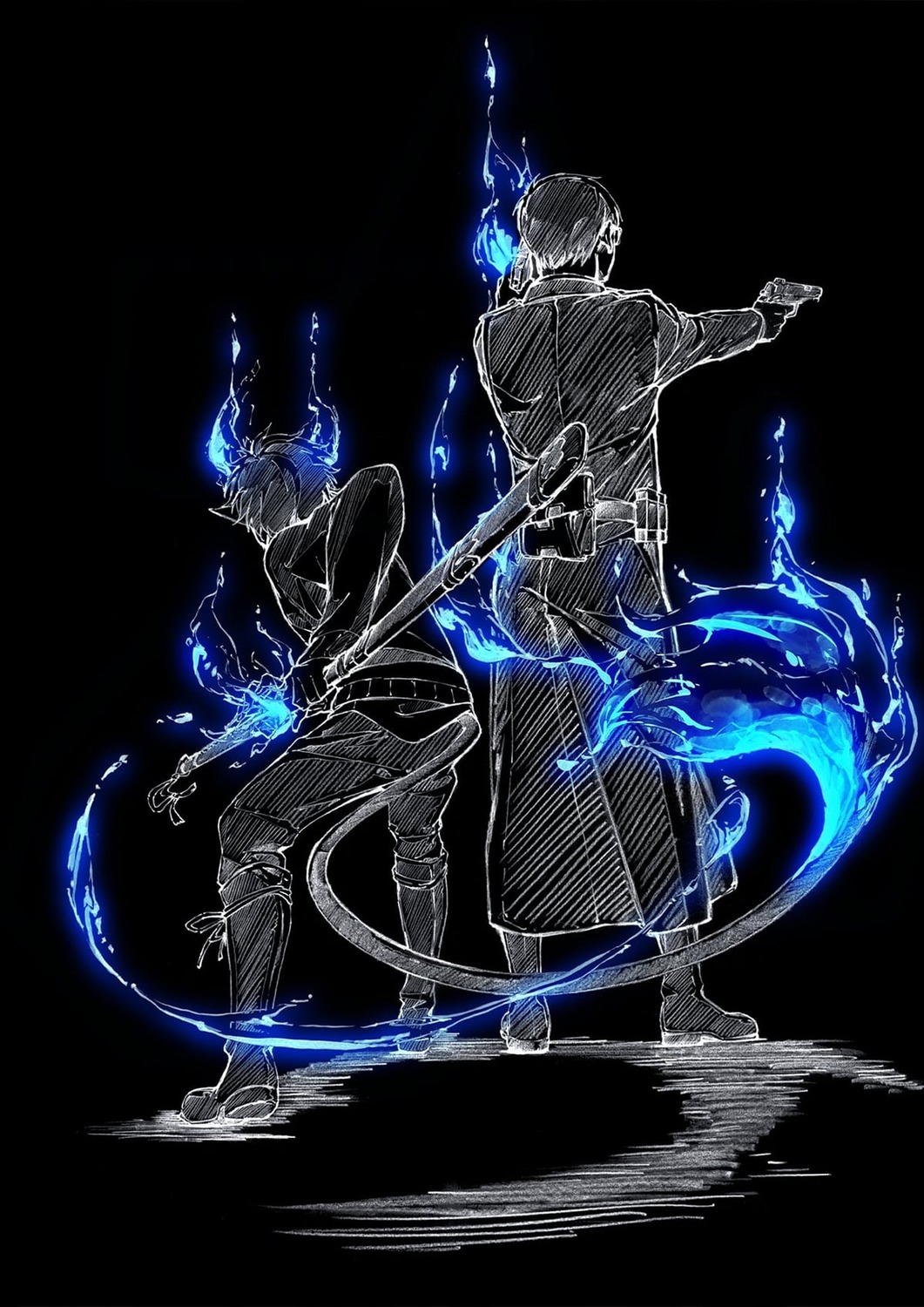 ao_no_exorcist, gun, male, okumura_rin, okumura_yukio, oohigashi_yurie, possible_duplicate, sword
