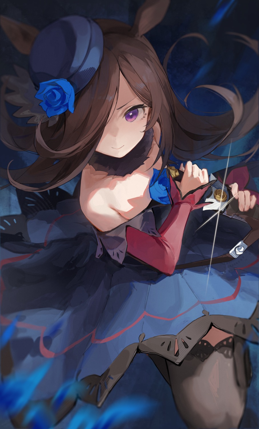 animal_ears, dress, no_bra, rice_shower_(umamusume), thighhighs, uma_musume_pretty_derby, weapon, zombie_ke