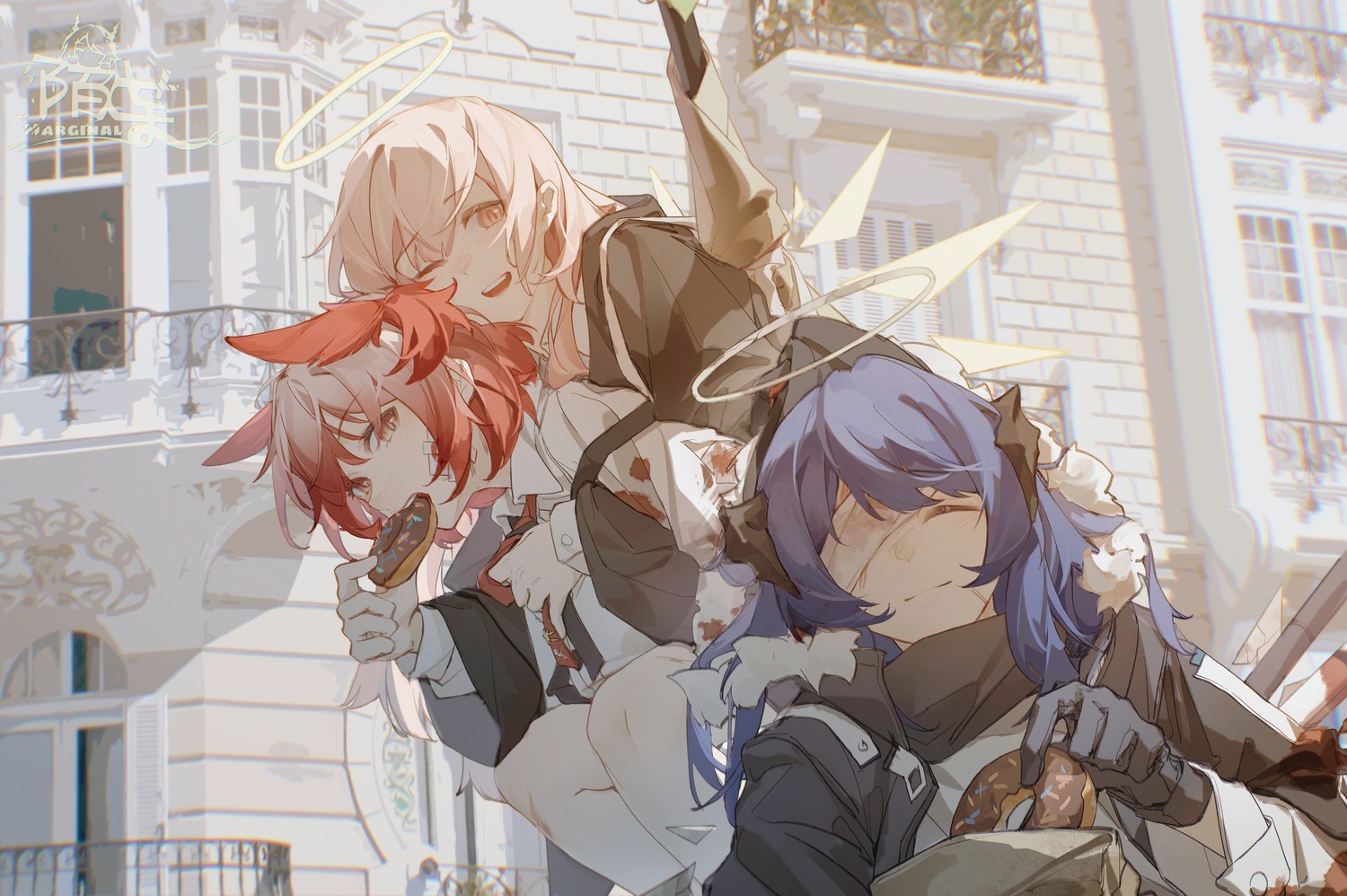angel, animal_ears, arknights, bandages, fiammetta_(arknights), horns, lemuen_(arknights), mostima_(arknights), moyu_marginal, wings