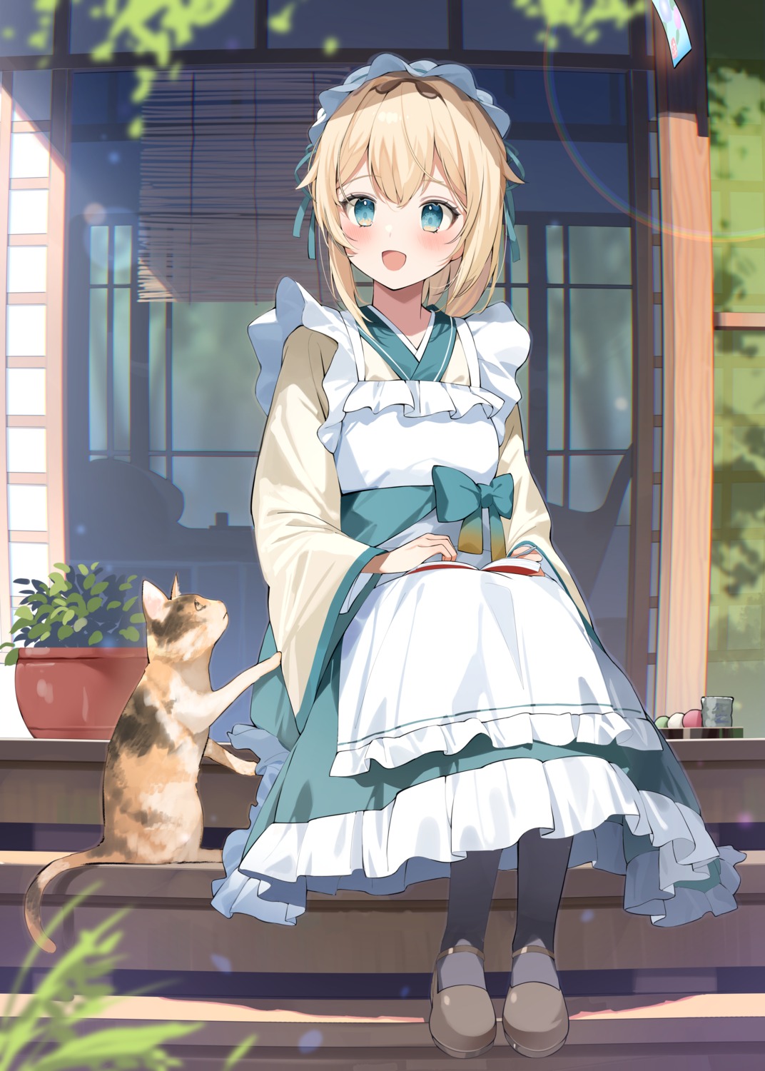hana_mori, hololive, kazama_iroha, maid, neko, pantyhose, wa_maid