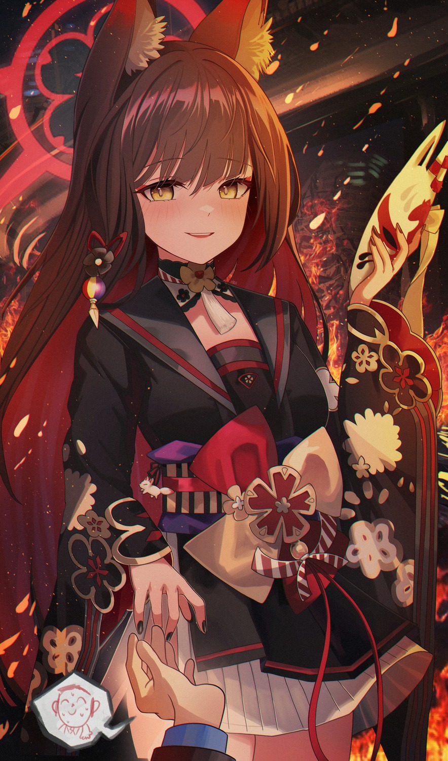 animal_ears, blue_archive, gmg, halo, japanese_clothes, kitsune, kosaka_wakamo