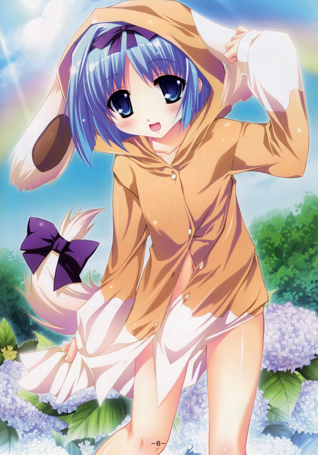 animal_ears, katagiri_hinata, kujou_yuuka, magus_tale, pajama, tail