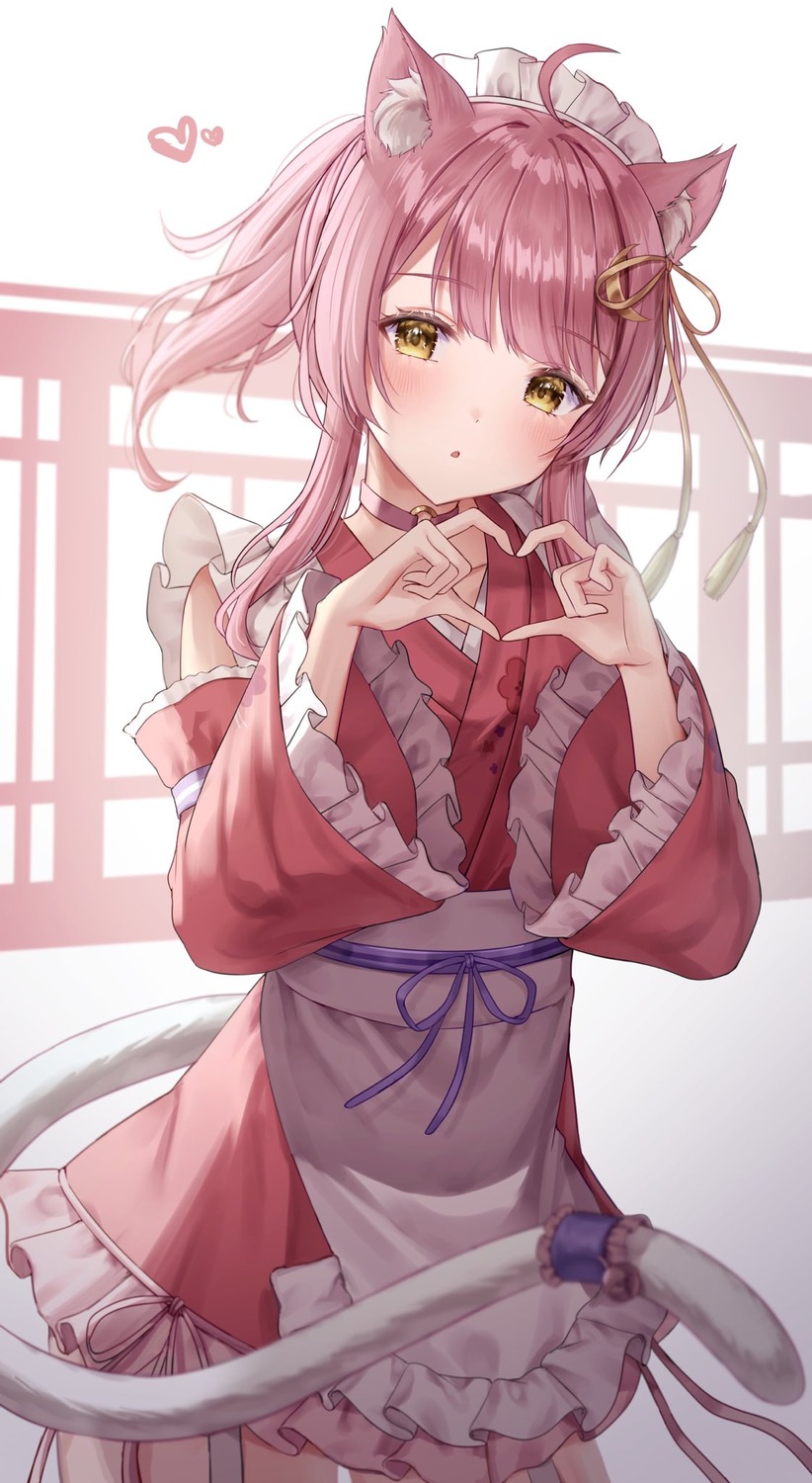 animal_ears, indie_virtual_youtuber, maid, munmosshu, nekomimi, tail, wa_maid, yoimoriyoru