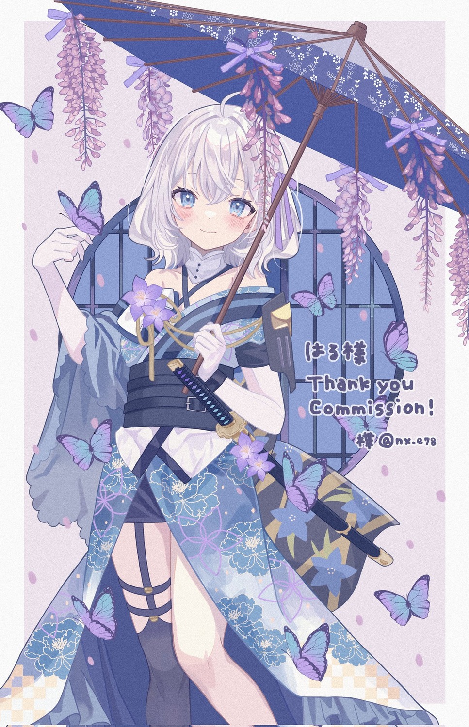 akechi_mitsuki, garter, japanese_clothes, stockings, sword, thighhighs, umbrella, unifee