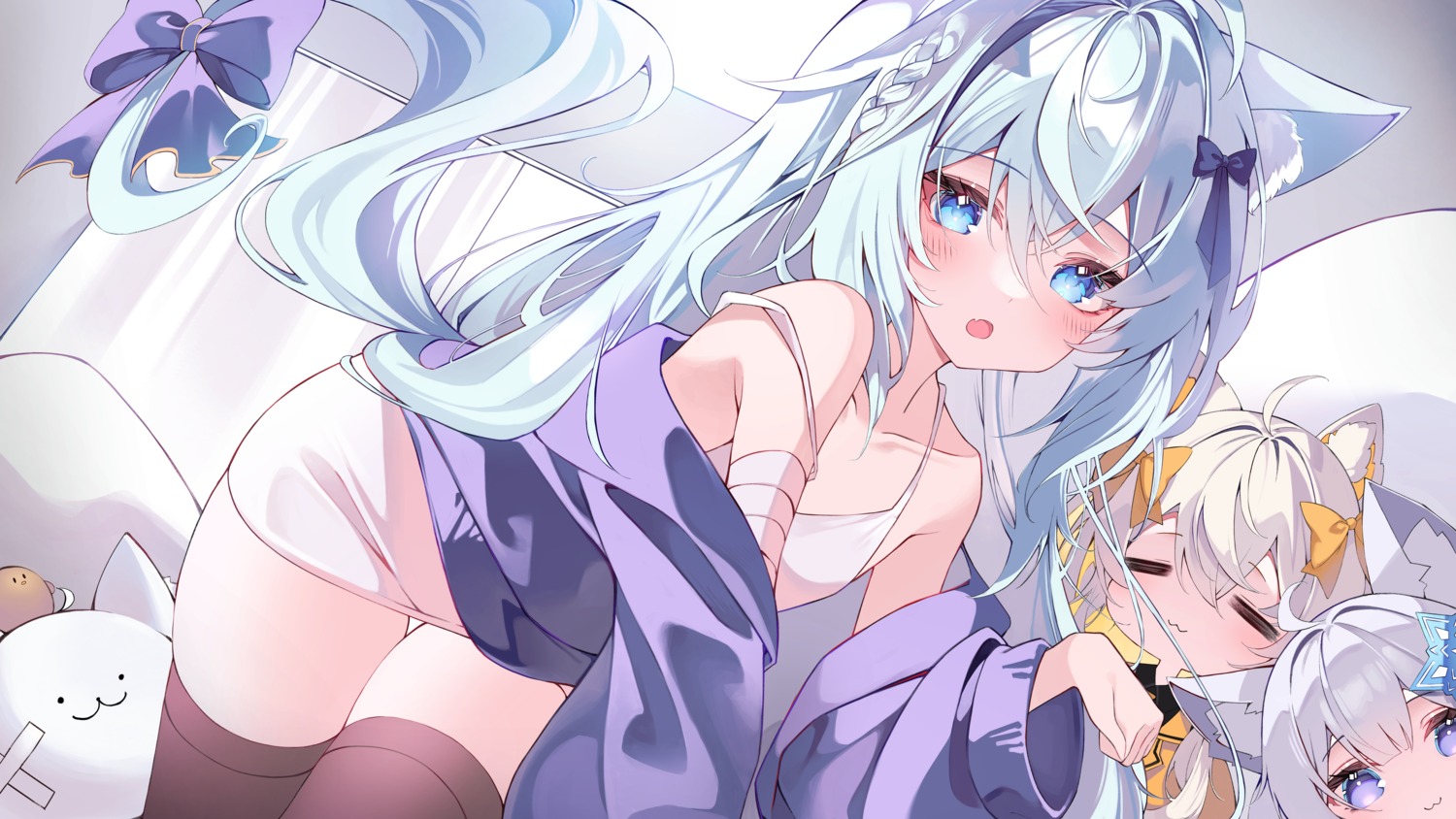 animal_ears, bandages, indie_virtual_youtuber, lingerie, nekomimi, rucie_(vtuber), thighhighs, verslll