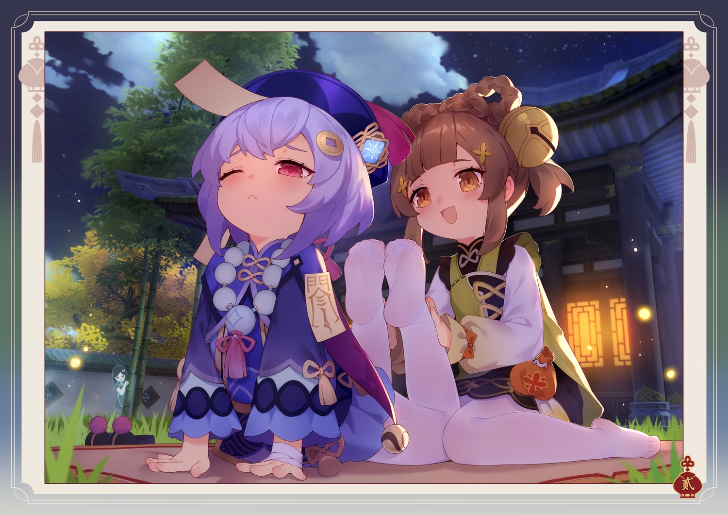 asian_clothes, bandages, feet, genshin_impact, pantyhose, qiqi, tsubasa_tsubasa, yaoyao