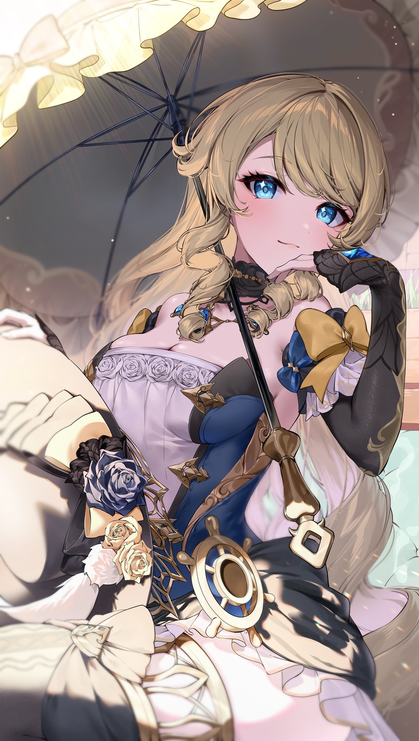 cleavage, genshin_impact, kkopoli, navia, no_bra, thighhighs, umbrella